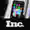 A smartphone held up by one hand, above a black bar with the logotype "Inc."