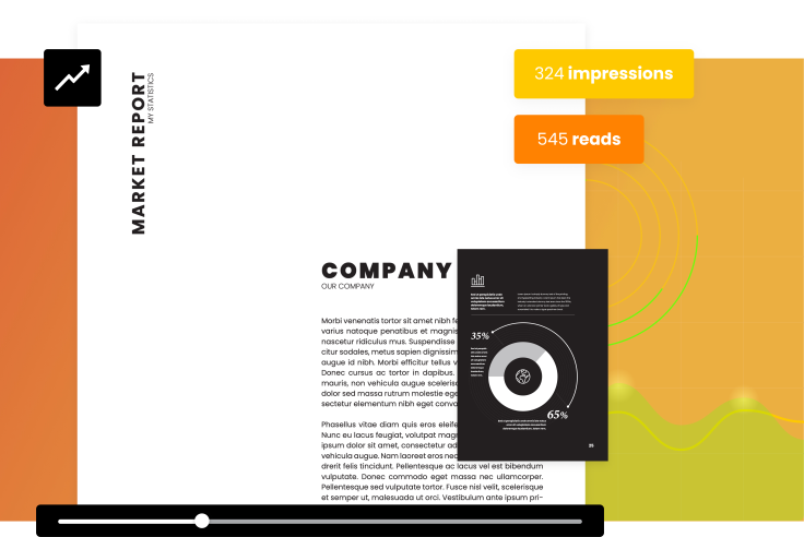 Issuu publications and platform elements on orange and yellow background