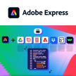 Adobe Express logos with other logos, colorful background